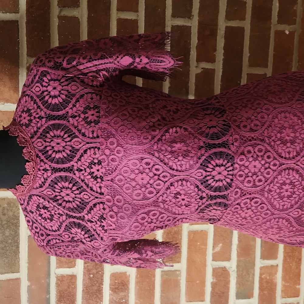 Lulu's Burgundy Lace Cut Out Dress, Size Small - Picture 2 of 8